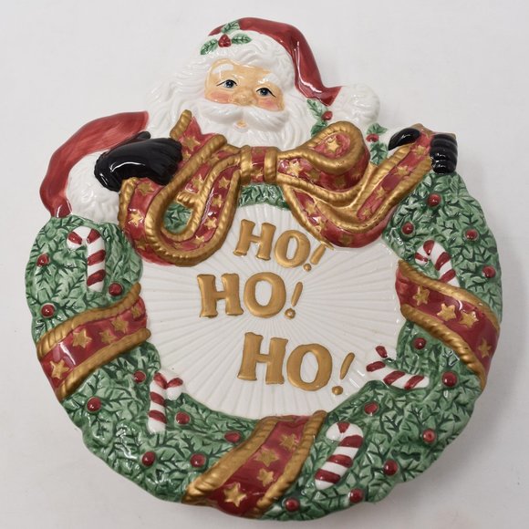 2002 Fitz and Floyd Essentials Santa Wreath Canape Plate IOB Christmas 3D - Picture 3 of 14